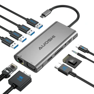 AUOSHI Docking Station for Laptop, 11-in-1 USB C Hub with Dual Monitor