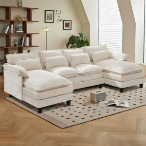 JONPONY109.45" U Shaped Couch,Oversized 4 Seat Sectional with 4 Waist Pillows