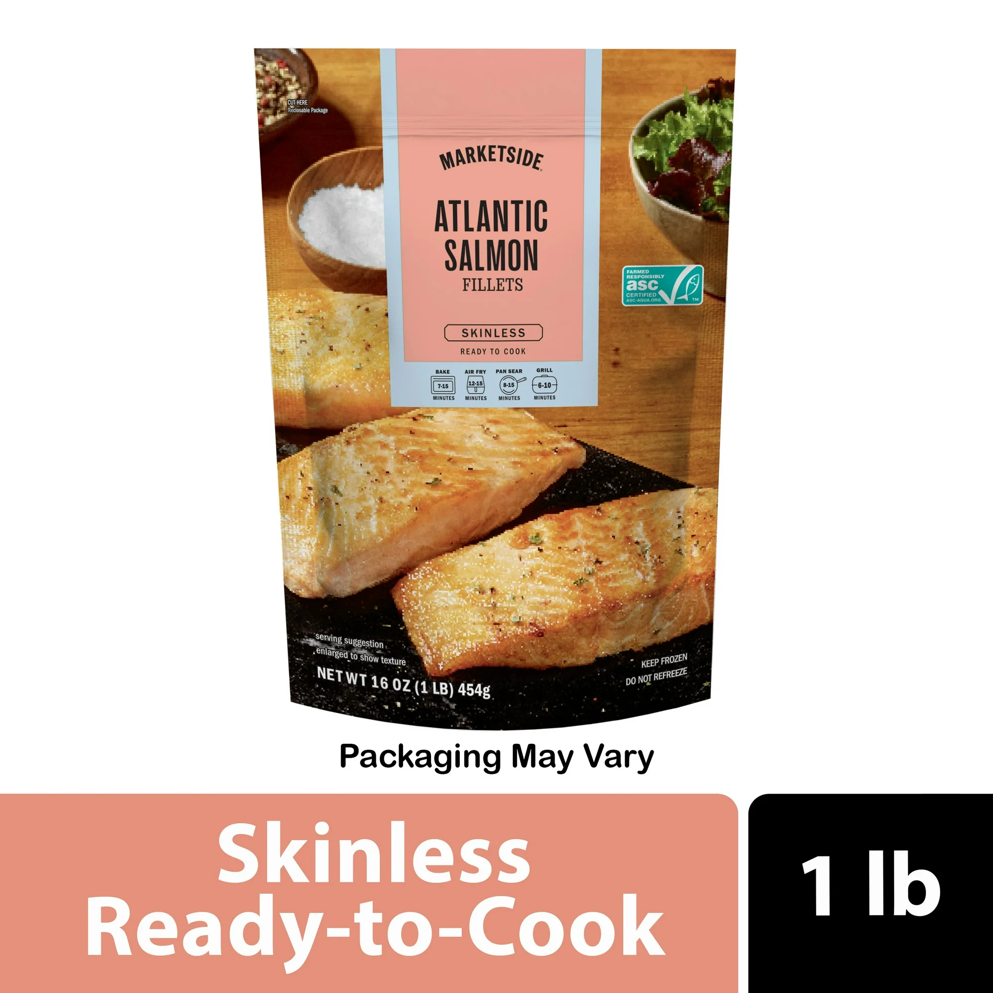 Marketside Skinless Atlantic Salmon Portions, 1 lb Bag (Frozen Fish)